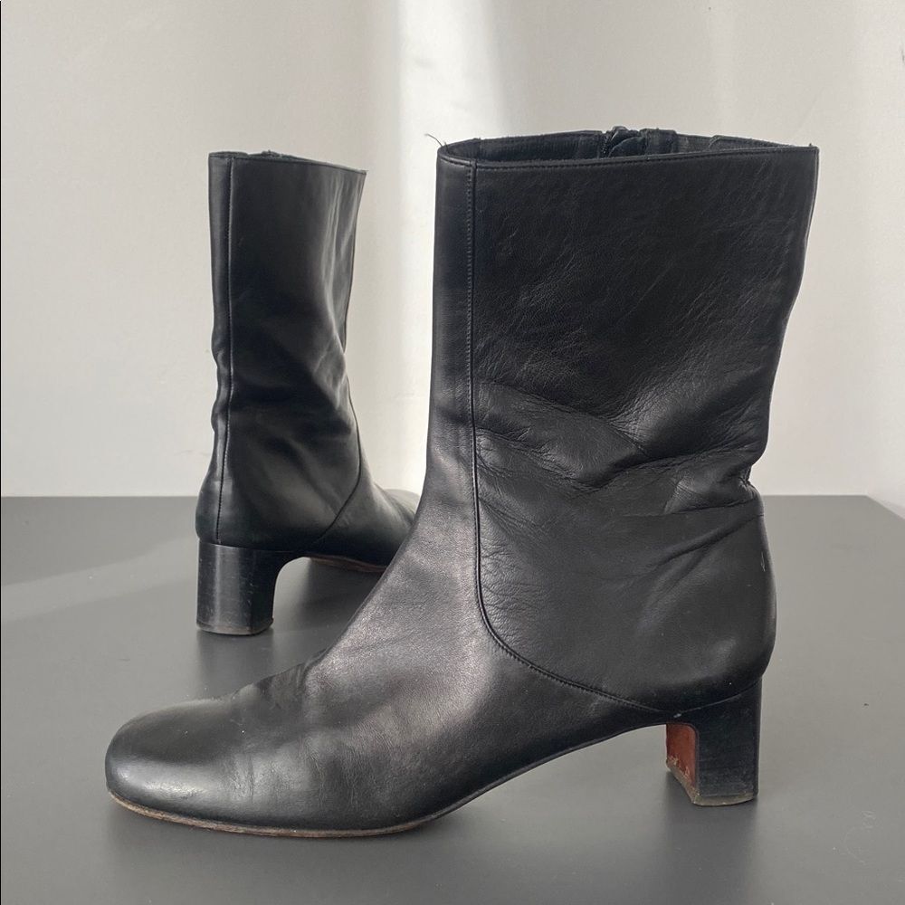 Cole Haan Black Leather Heeled Boots Sz 7.5 Italy Preppy Castlecore Chic Classic